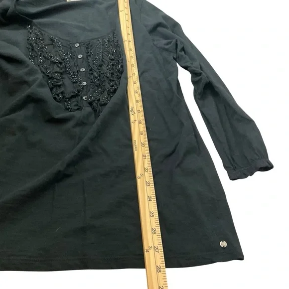 Denim & Supply Ralph Lauren Black Scoop Neck 3/4 Sleeve Embellished Blouse - Picture 6 of 7